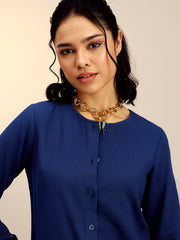 Women Navy Full Sleeves Top With Mom Fit Pants