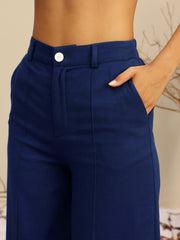 Women Navy Full Sleeves Top With Mom Fit Pants