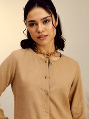 Women Beige Full Sleeves Top With Mom Fit Pants