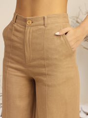 Women Beige Full Sleeves Top With Mom Fit Pants