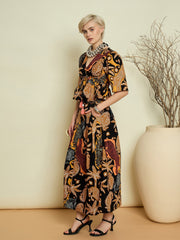 Black Boho Printed Peplum Top With Skirt Pink Paprika By SASSAFRAS