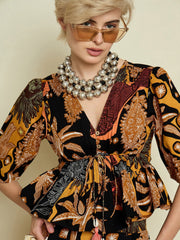 Black Boho Printed Peplum Top With Skirt Pink Paprika By SASSAFRAS