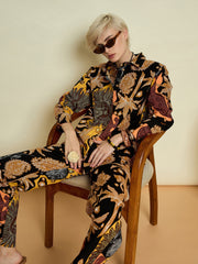 Black Boho Printed Shirt With Straight Pants Pink Paprika By SASSAFRAS