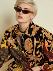 Black Boho Printed Shirt With Straight Pants Pink Paprika By SASSAFRAS