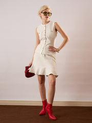 white tweed waist top with flared mini skirt sassafras