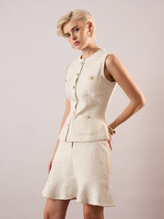 white tweed waist top with flared mini skirt sassafras
