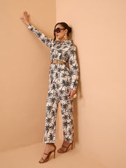 Black Tropical Belted Shirt With Straight Pants Pink Paprika By SASSAFRAS
