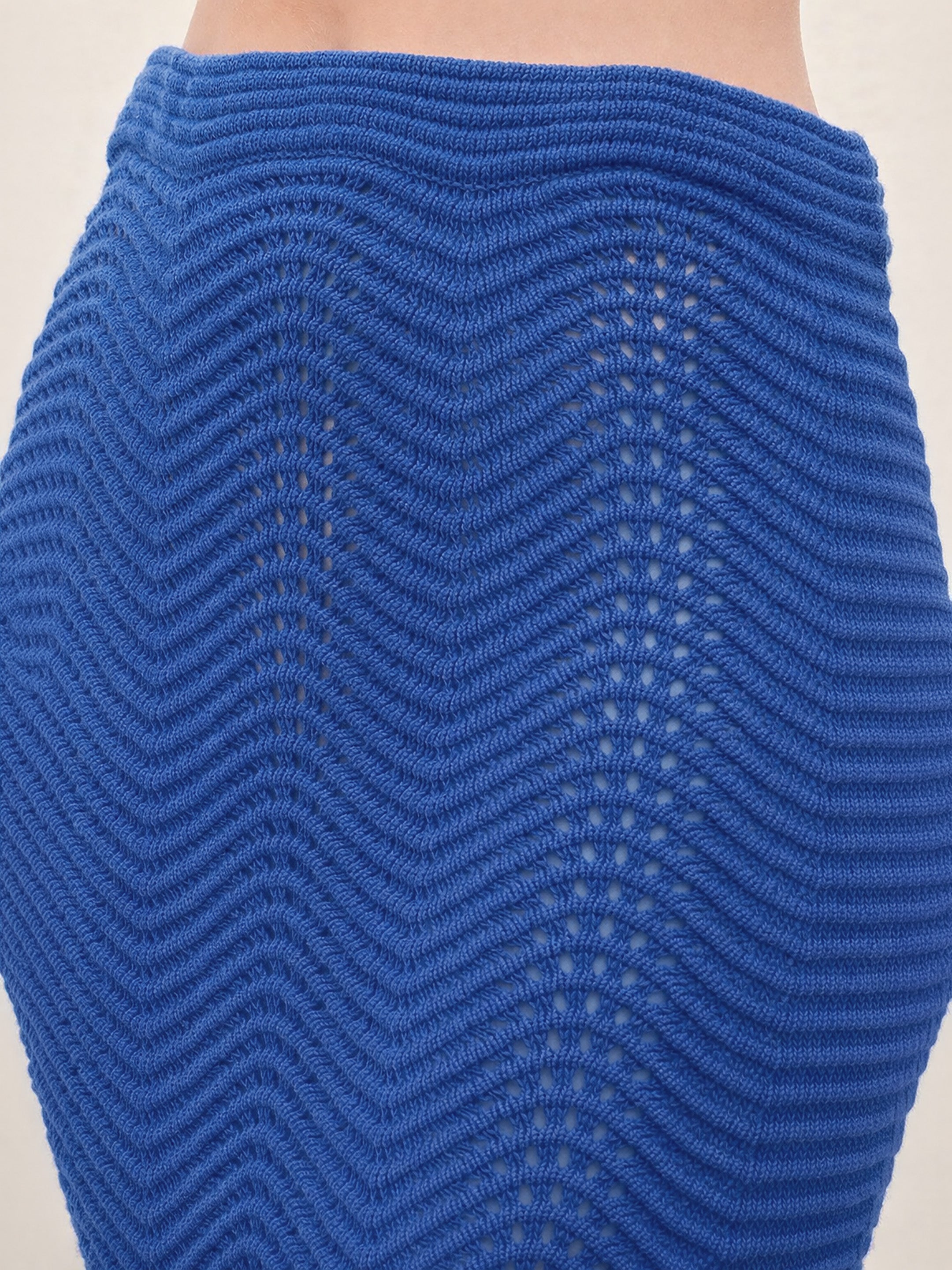Women Blue Crochet Round Neck Top With Straight Skirt