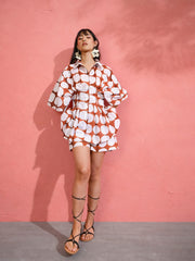 Brown Polka Dot Shirt with Shorts Pink Paprika by SASSAFRAS