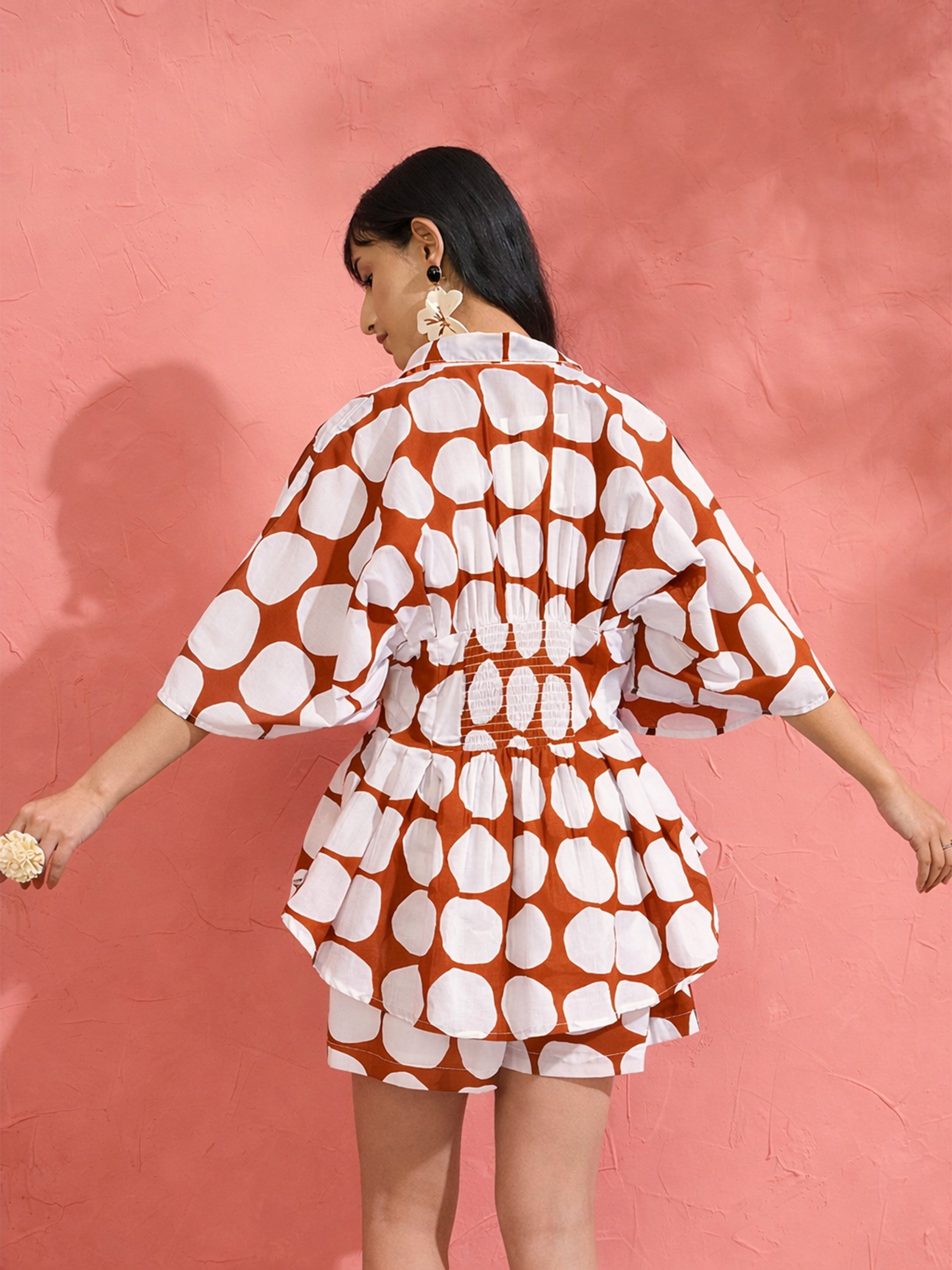 Brown Polka Dot Shirt with Shorts Pink Paprika by SASSAFRAS