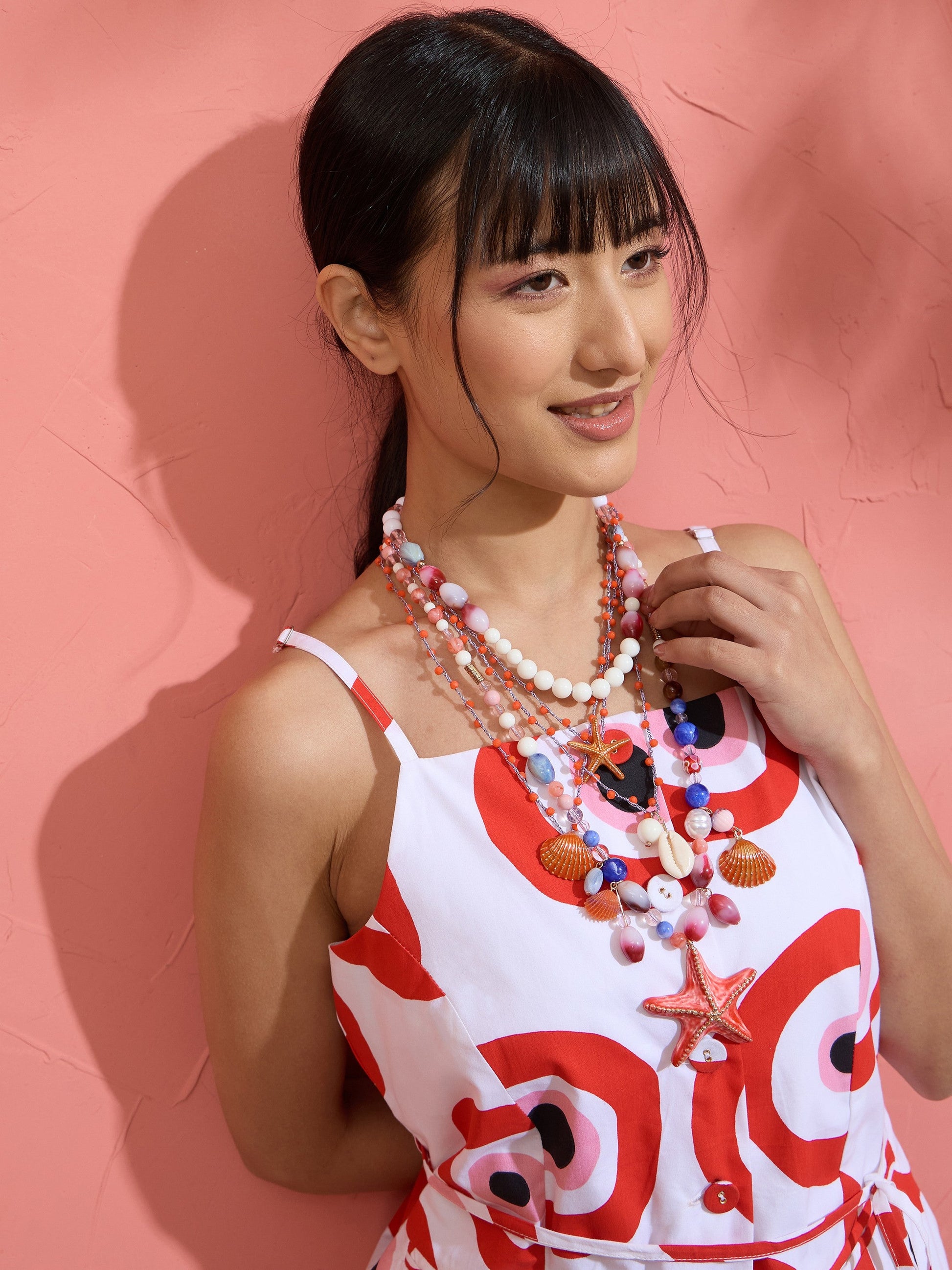 Red Evil Eye Print Vest Top With Shorts Pink Paprika by SASSAFRAS