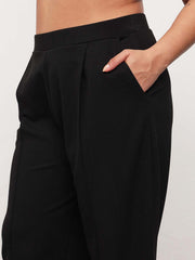 Women Black Round Neck Top With Straight Pants