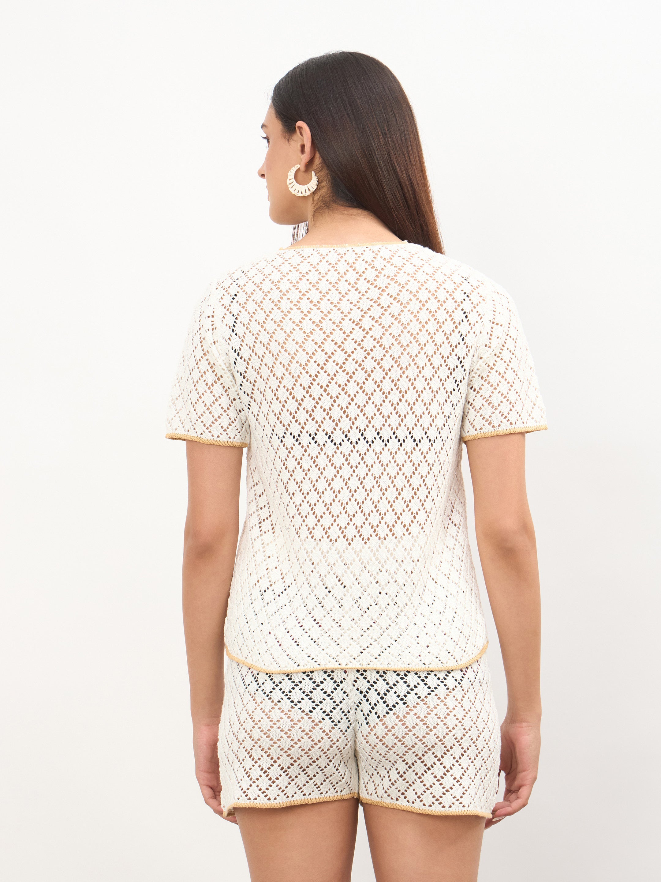 Women White Front Button Oversize Top With Shorts