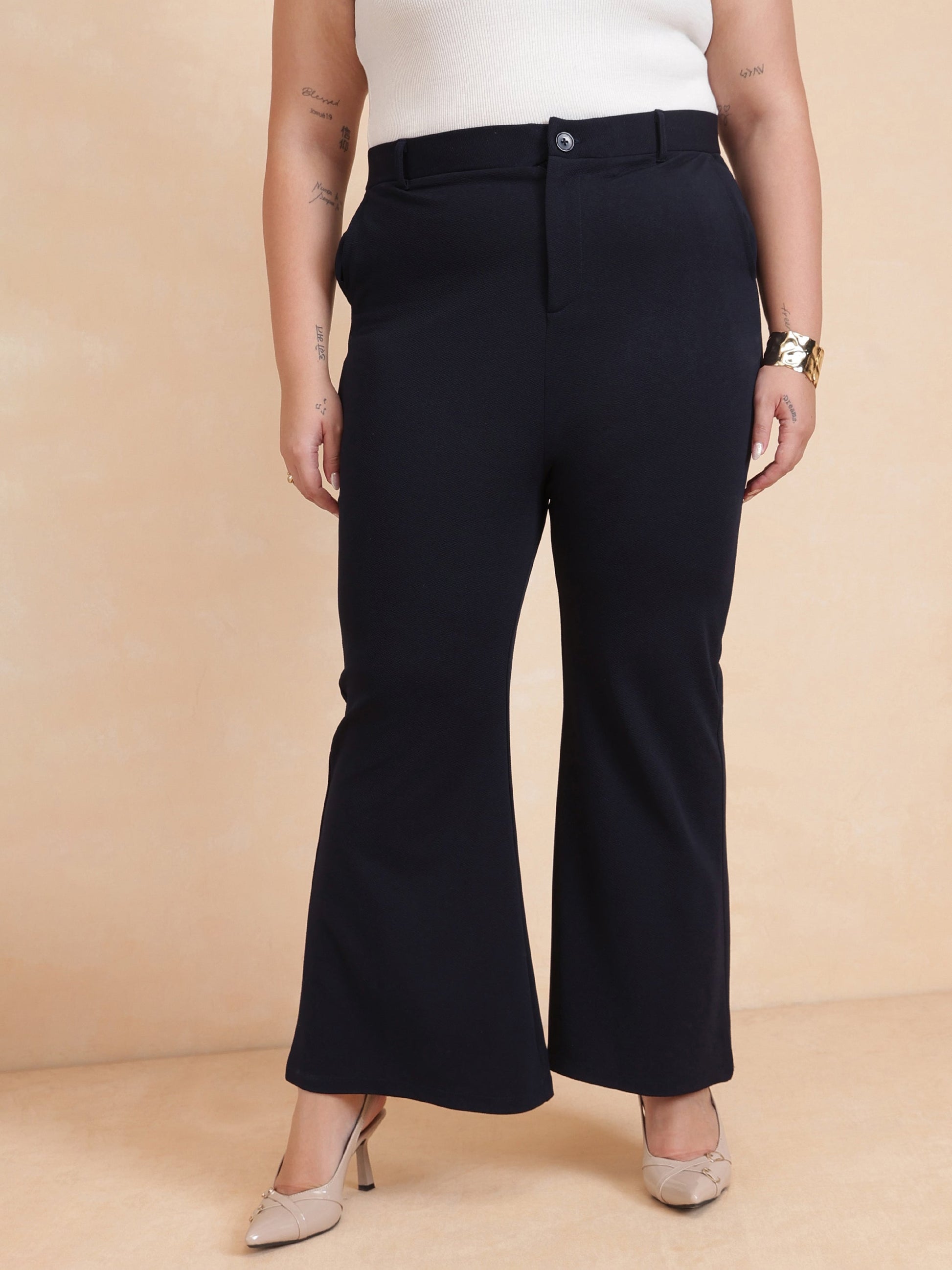 Navy Front Button Top With Pants-SASSAFRAS Curve
