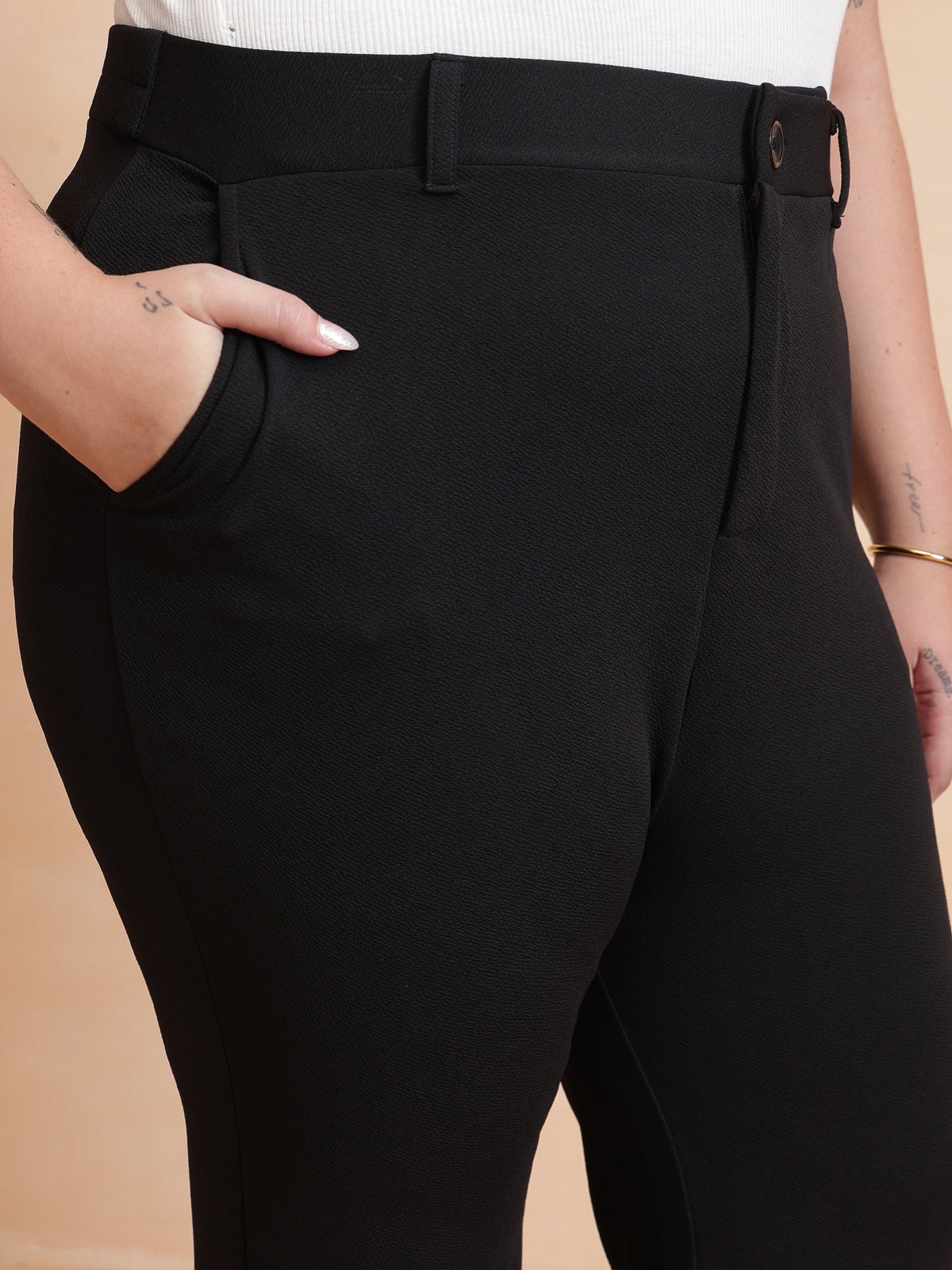 Black Front Button Top With Pants-SASSAFRAS Curve