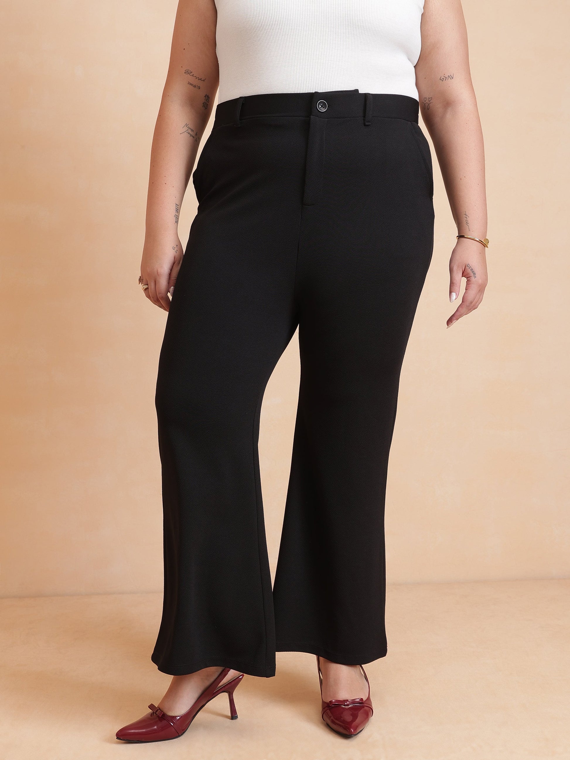 Black Front Button Top With Pants-SASSAFRAS Curve