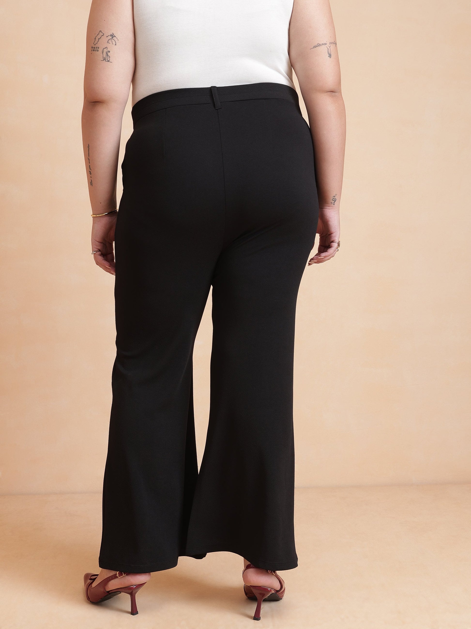 Black Front Button Top With Pants-SASSAFRAS Curve