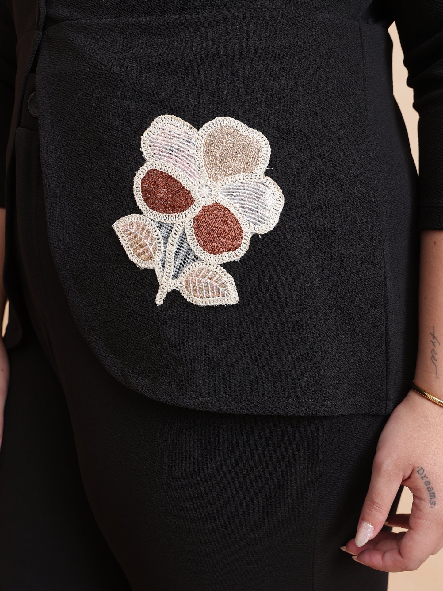 Black Front Button Top With Pants-SASSAFRAS Curve