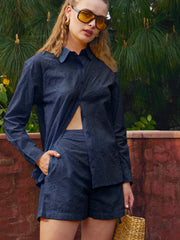 Women Navy Schiffli Regular Shorts