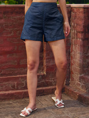 Women Navy Schiffli Regular Shorts