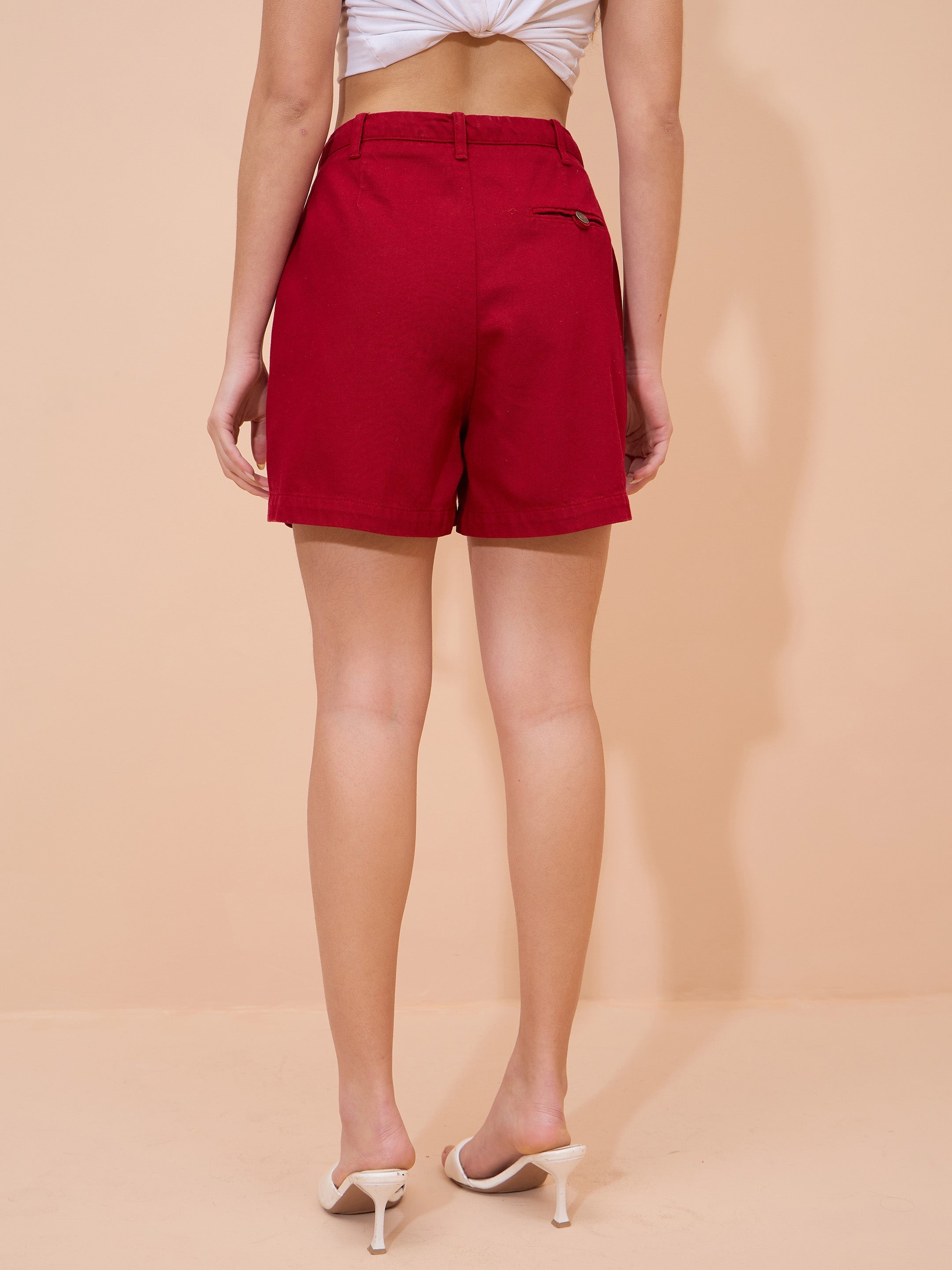 Red Denim Shorts SASSAFRAS