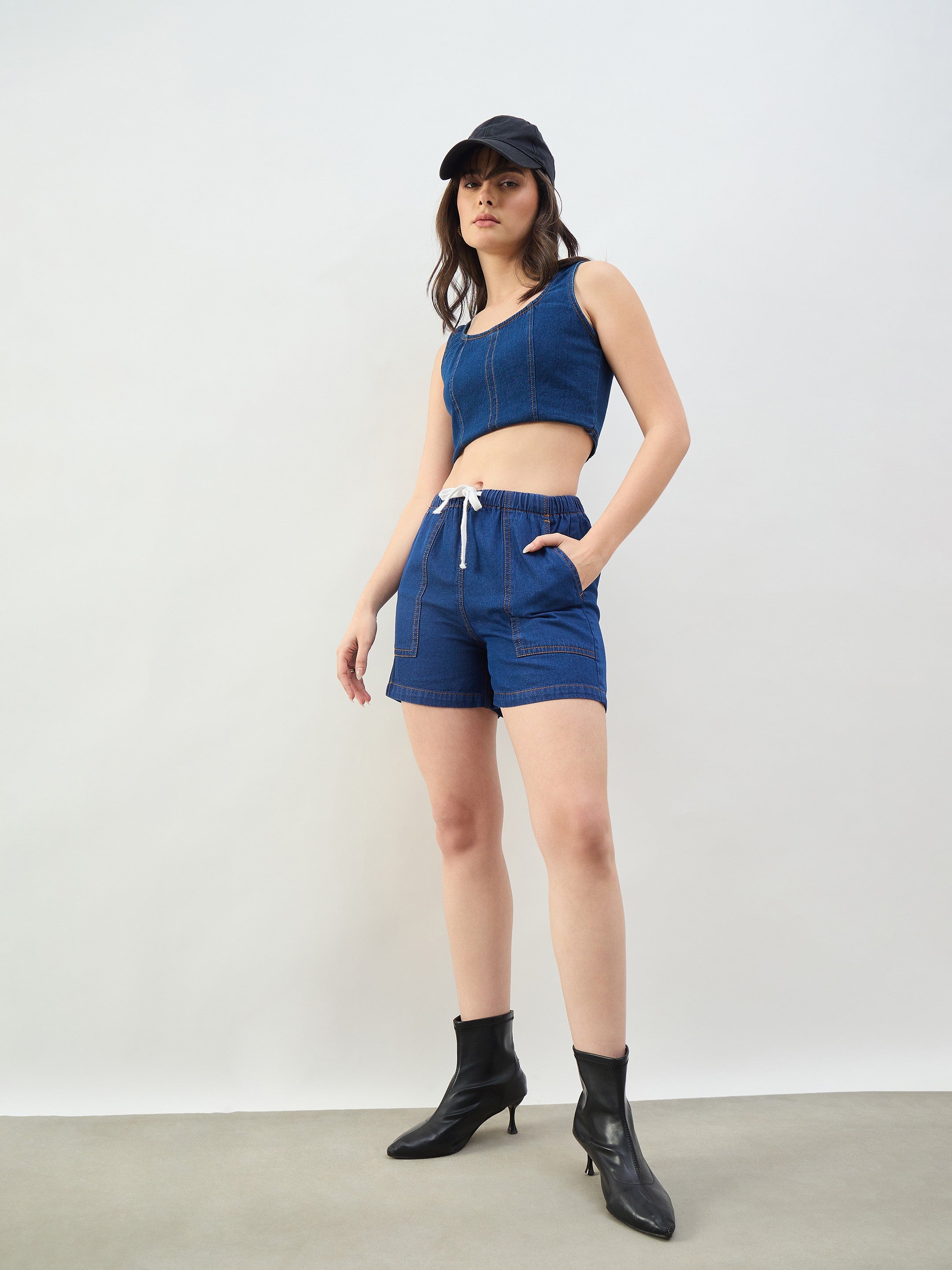 Blue Patch Pocket Drawstring Shorts SASSAFRAS BASICS