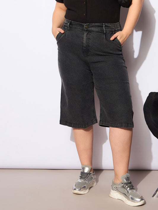 Women Black Denim Bermuda Shorts