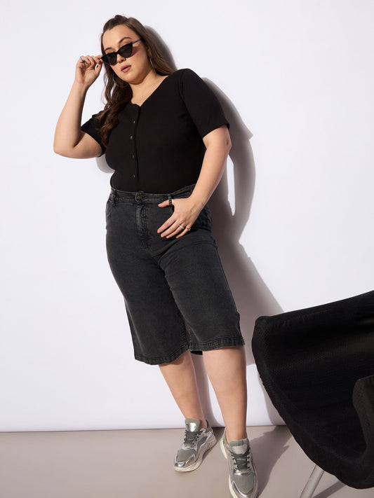 Women Black Denim Bermuda Shorts