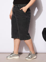 Women Black Denim Bermuda Shorts
