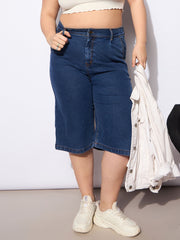 Women Navy Denim Bermuda Shorts