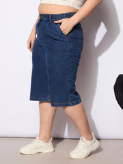 Women Navy Denim Bermuda Shorts