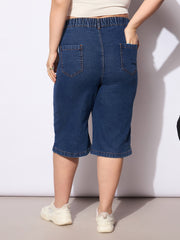 Women Navy Denim Bermuda Shorts