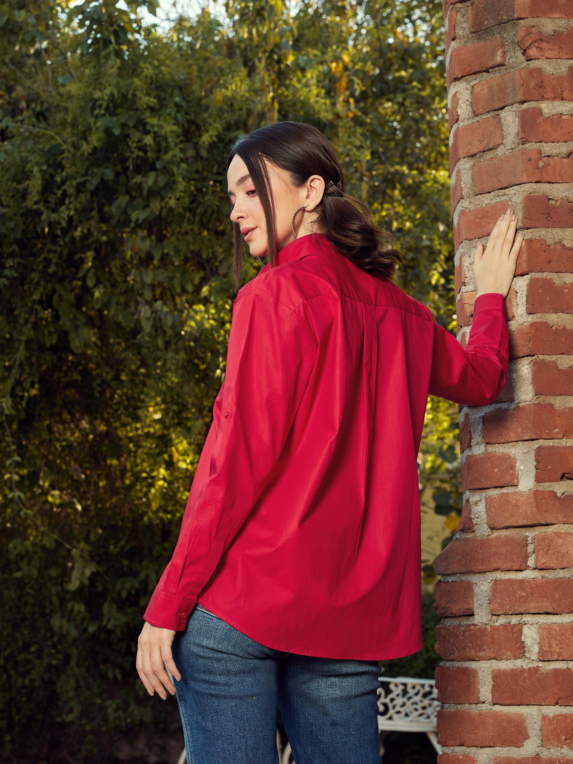 women red poplin oversized shirt sfshrt20140
