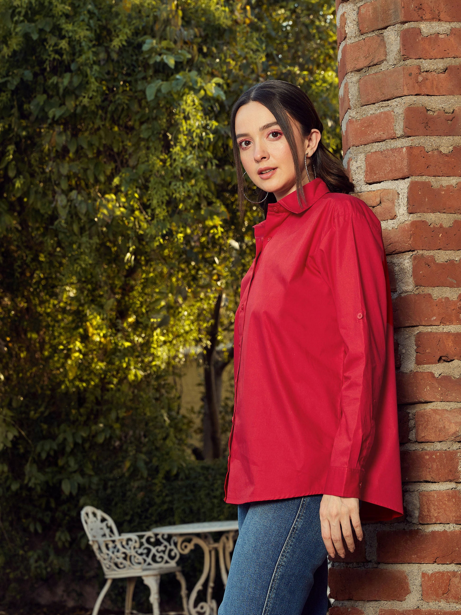 women red poplin oversized shirt sfshrt20140