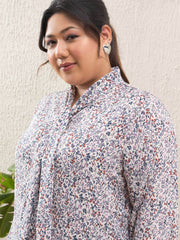 Women White Ditsy Floral Tie Knot Shirt