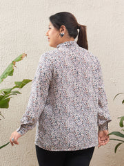 Women White Ditsy Floral Tie Knot Shirt