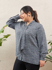 Women Grey Animal Print Tie Knot Shirt