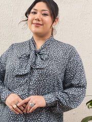 Women Grey Animal Print Tie Knot Shirt
