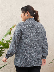 Women Grey Animal Print Tie Knot Shirt