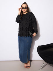 Women Black Solid Summercool Ruffle Shirt