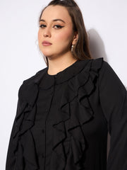 Women Black Solid Summercool Ruffle Shirt