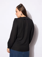 Women Black Solid Summercool Ruffle Shirt