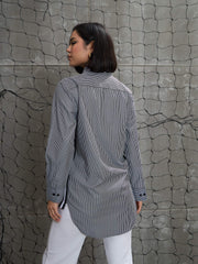 Women Black & White Striped Side Tape Shirt