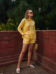Women Yellow Schiffli Full Sleeve Regular Shirt