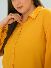 Women Mustard Sleeve Knot Collar Shirt