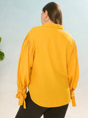 Women Mustard Sleeve Knot Collar Shirt
