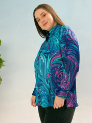 Women Blue Printed Regular Satin Shirt