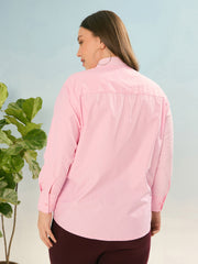 Women Pink Stripes Poplin Front Pocket Regular Shirt