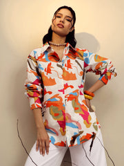 Women Pink Poplin Abstract Print Regular Shirt