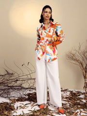 Women Pink Poplin Abstract Print Regular Shirt